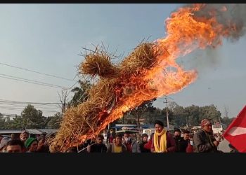 संसद बिगठनको बिरोधमा प्रधानमन्त्रीको पुत्ला जलाइयो